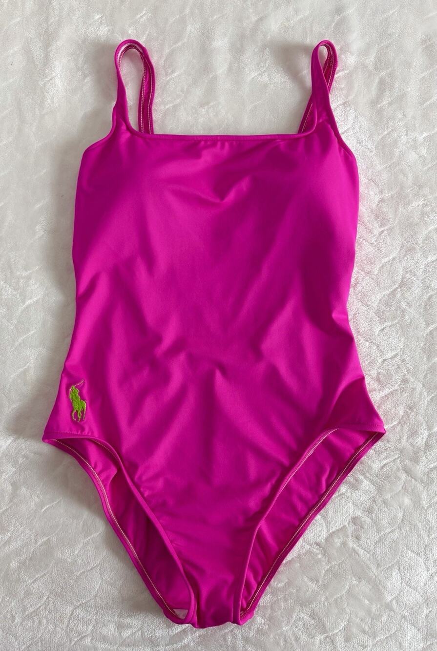 NWOT Polo Ralph Lauren Women's Size L Martinique One-Piece Swimsuit Hot Pink